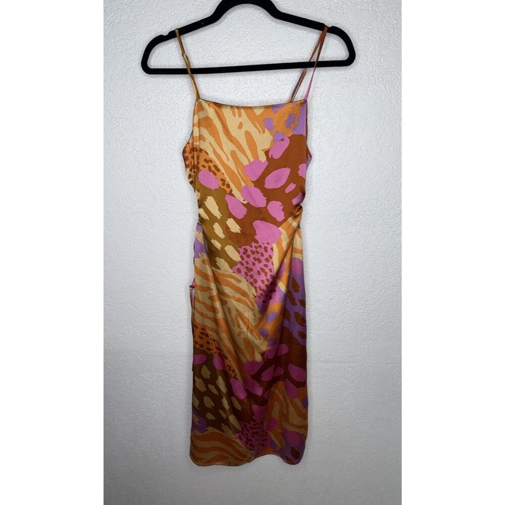 CHRISTIAN LACROIX Keyhole Satin Midi Dress Small Colorful Zipper Back Small P - Picture 1 of 14